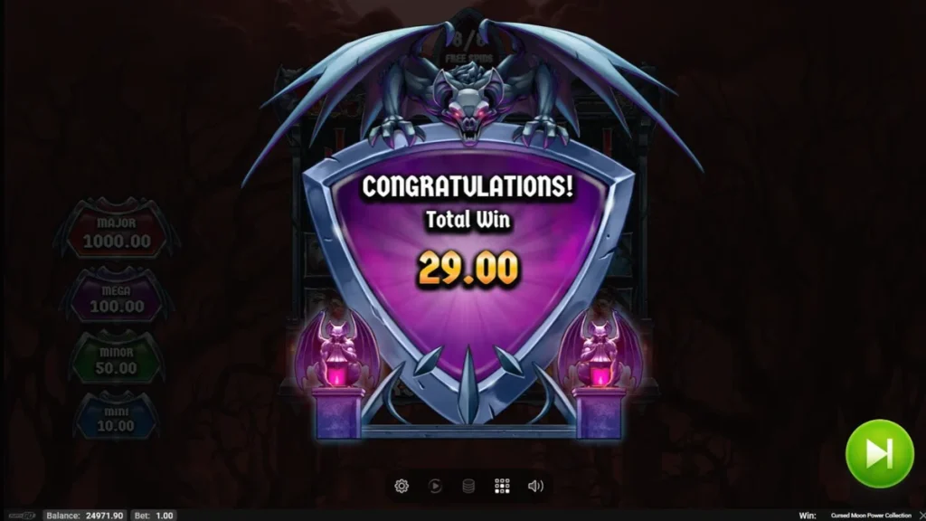 Pemandangan atmosferik dari slot Cursed Moon Power Collection yang menampilkan pemburu crimson di tengah hutan berkabut.