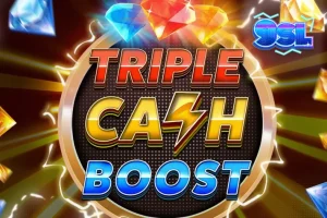Tampilan layar permainan slot Triple Cash Boost dengan simbol neon dan berlian