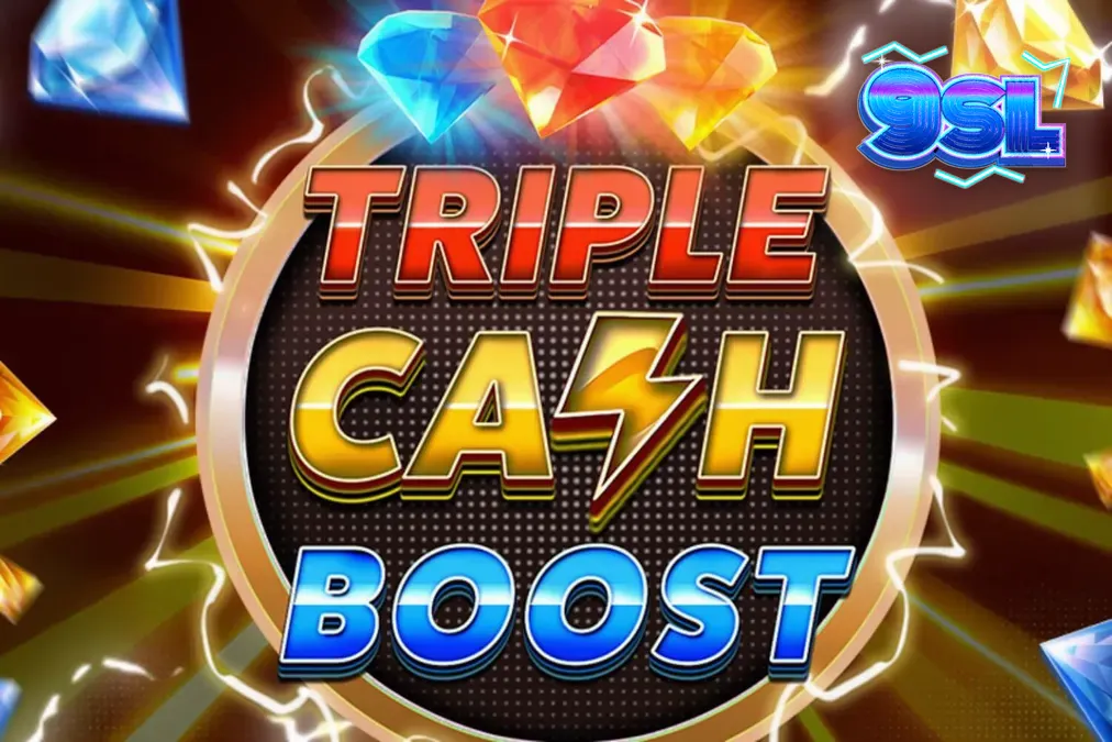 Tampilan layar permainan slot Triple Cash Boost dengan simbol neon dan berlian